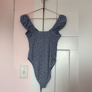 Blue White Milkmaid Floral Bodysuit